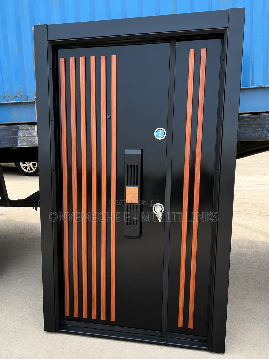 Turkish Modern Luxury Security Door With Glass Vertical Wood Accents