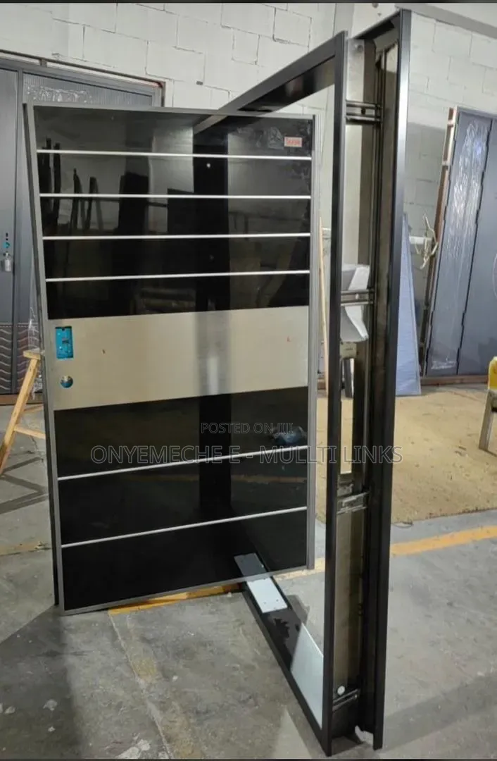 Modern 7ft by 4ft Pivot Door Featuring a Sleek Black Silver Design