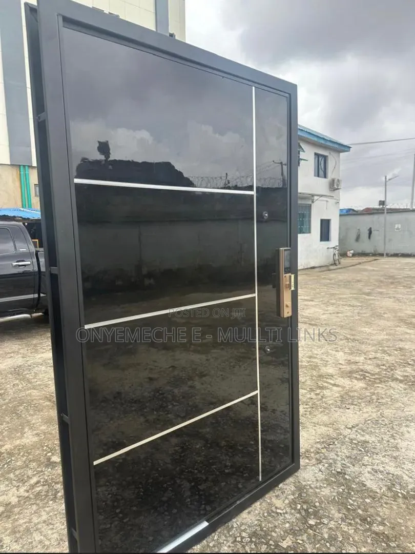 Modern Luxury Pivot Door Features a Sleek Black Glass Finish