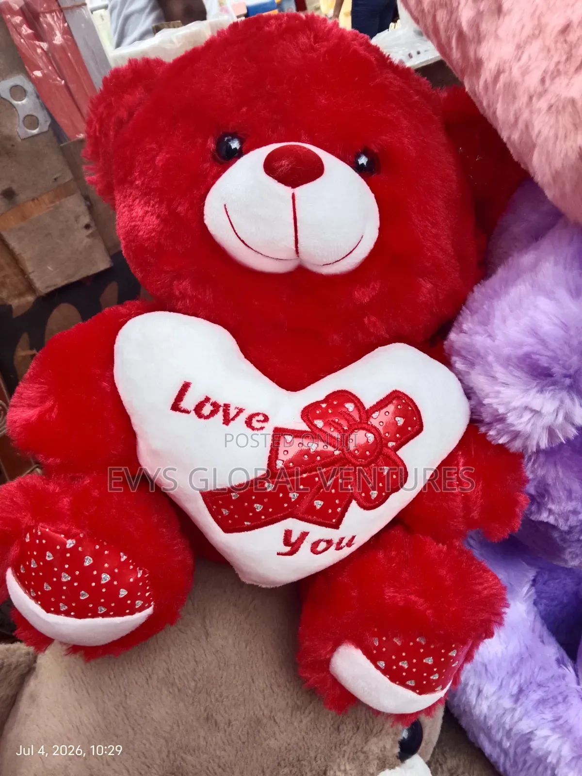 Red and White Fluffy Teddy Bear