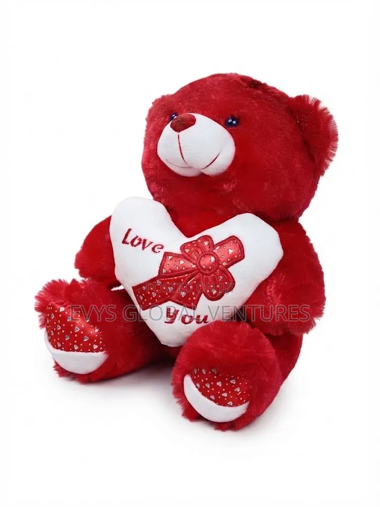 Red and White Fluffy Teddy Bear
