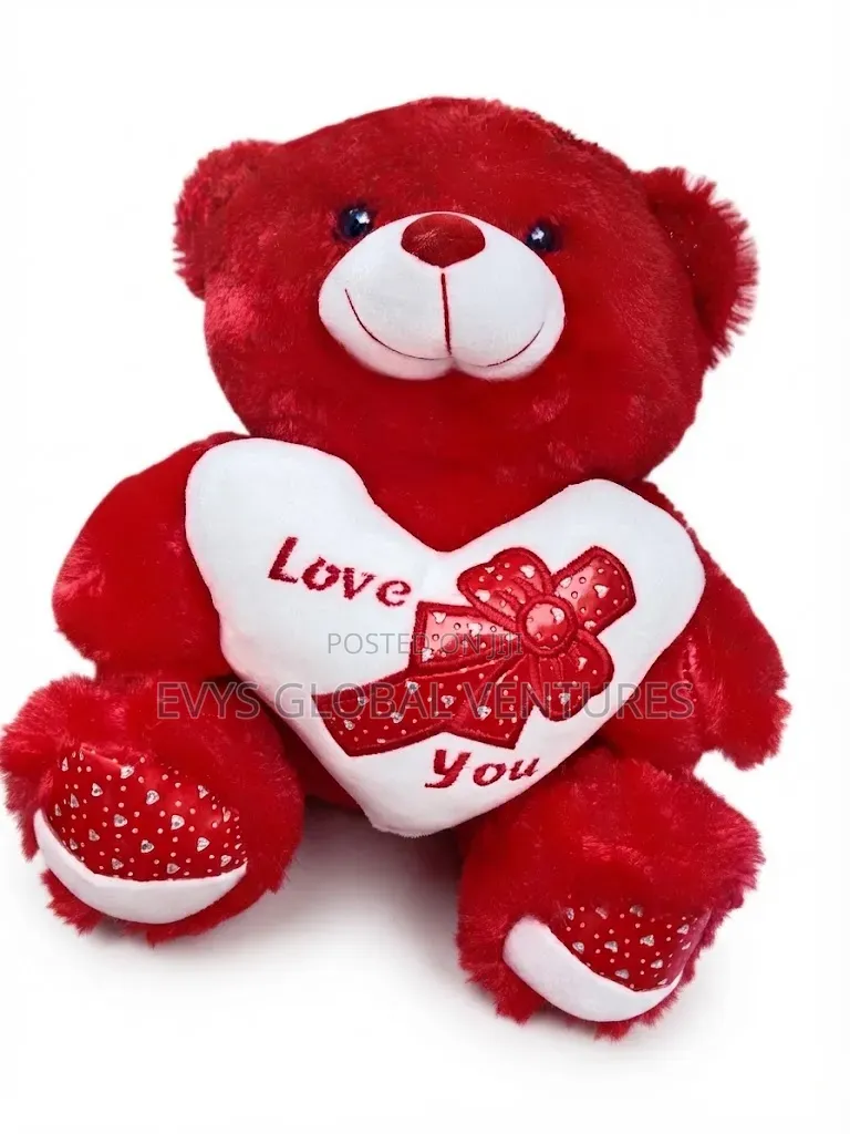 Red and White Fluffy Teddy Bear