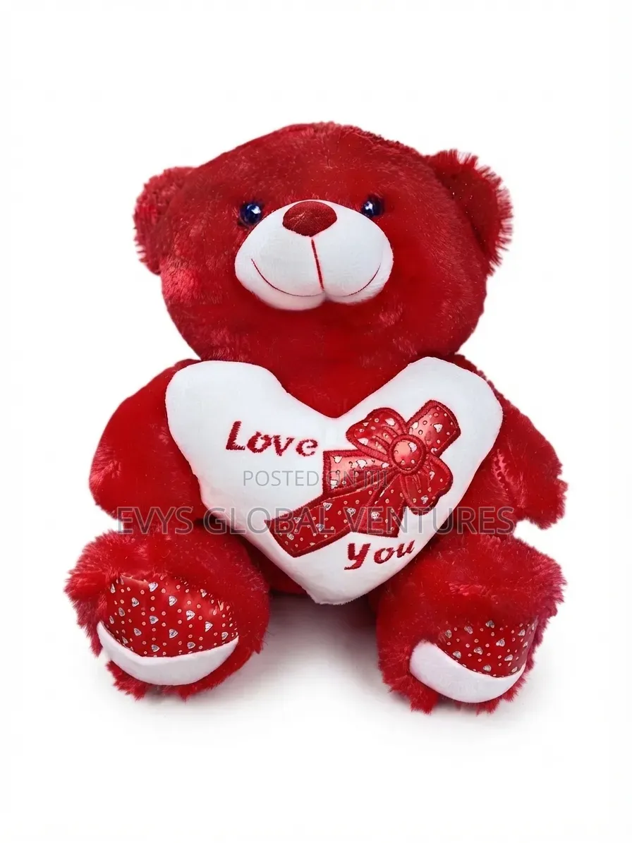 Red and White Fluffy Teddy Bear