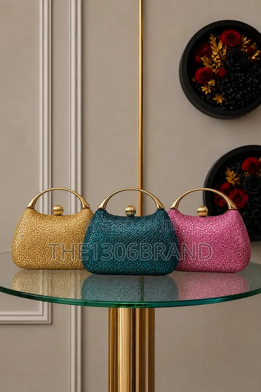 Luxury Textured Metallic Top Handle Clutch Bag Elegant Evening Purse