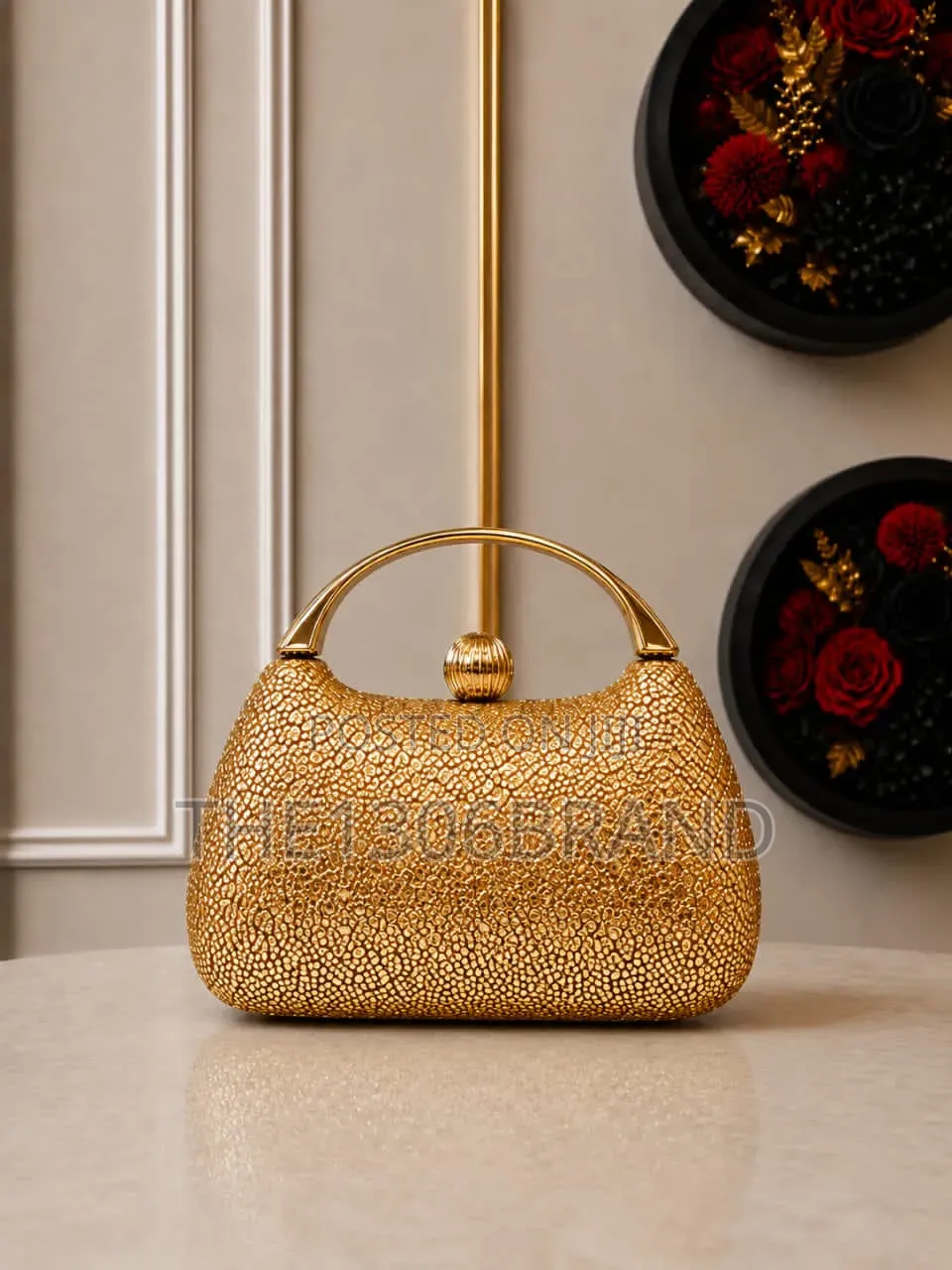 Luxury Textured Metallic Top Handle Clutch Bag Elegant Evening Purse