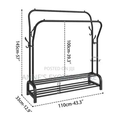 Double Pole Clothes Rack With Storage Shelves – Heavy-duty Organizer