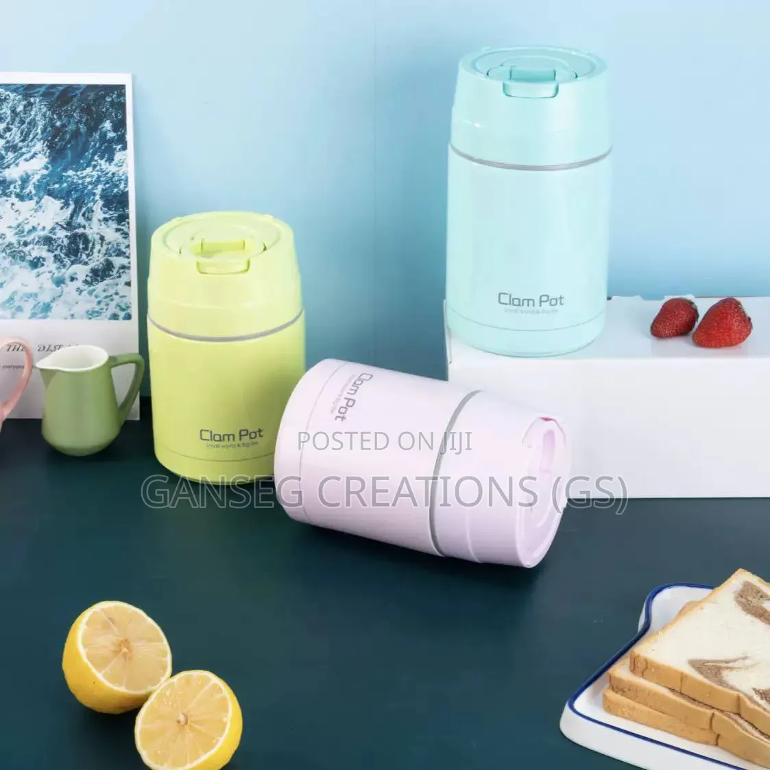 Clam Pot Double-Walled Vacuum Insulated Soup Thermos , Folding Handle