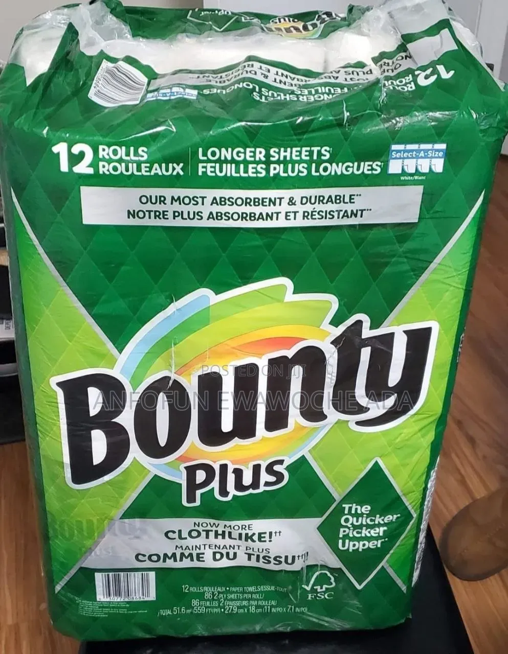 Bounty Plus Paper Towels – 12 Rolls × 86 Sheets
