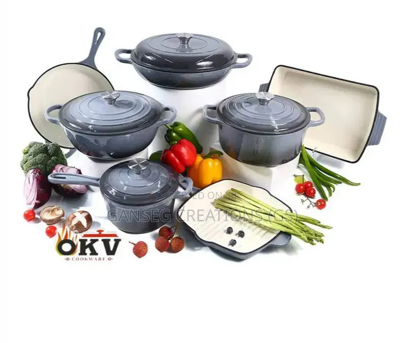 Luxury Heavy Duty Okv Enamelled Cast Iron Pot, Pan Baking Dish Set