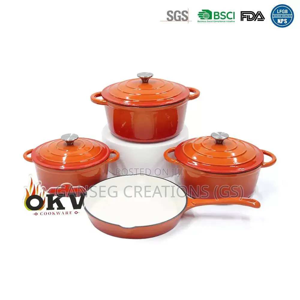 Luxury Enamelled Cast Iron Pot and Pan Set – 7pcs Casserole Combo.