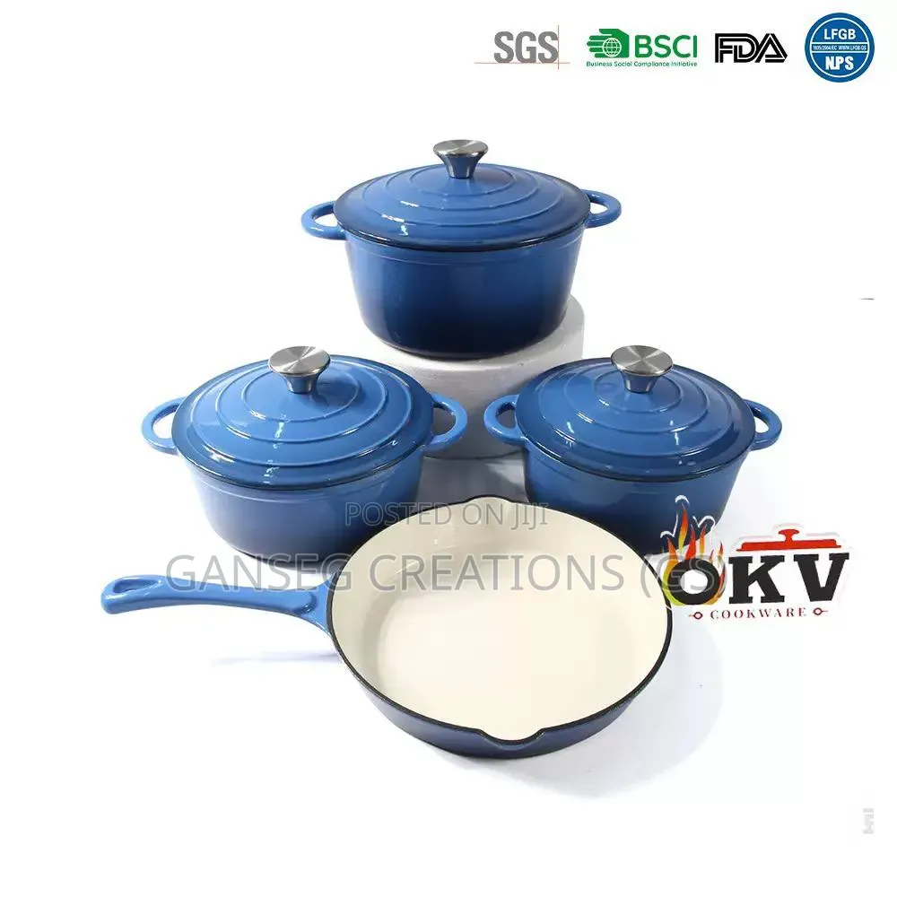 Luxury Enamelled Cast Iron Pot and Pan Set – 7pcs Casserole Combo.