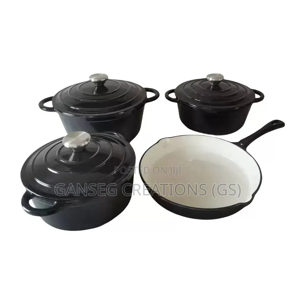Luxury Enamelled Cast Iron Pot and Pan Set – 7pcs Casserole Combo.