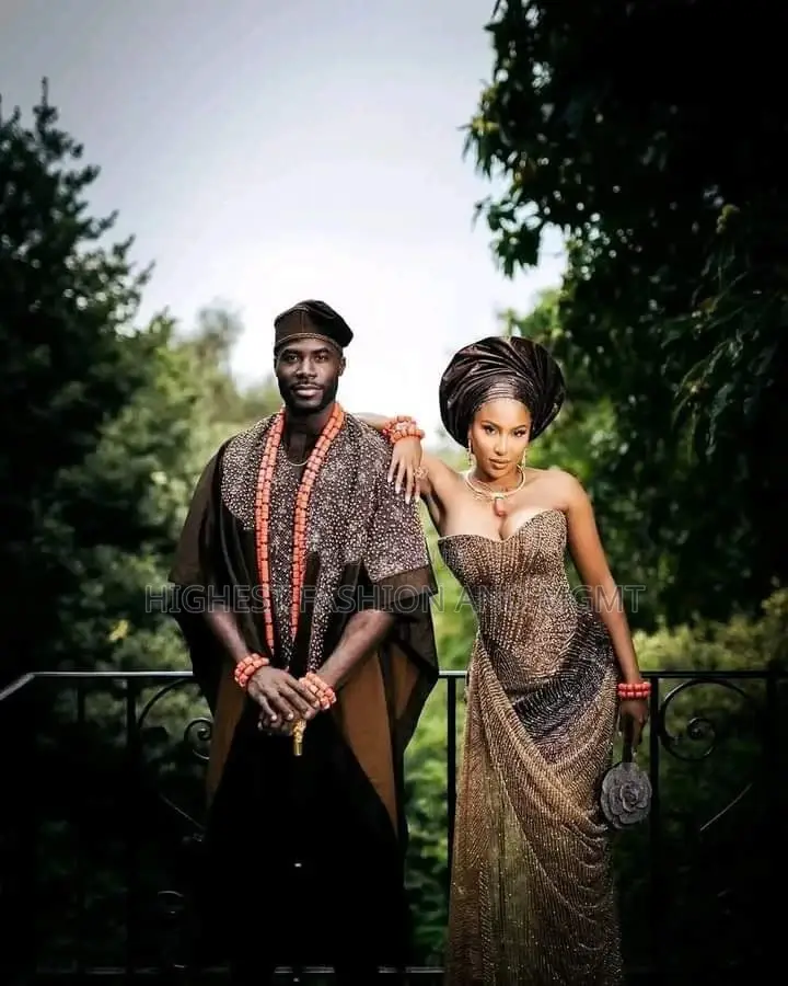 Chocolate Theme Traditional Wedding Outfit for Couple