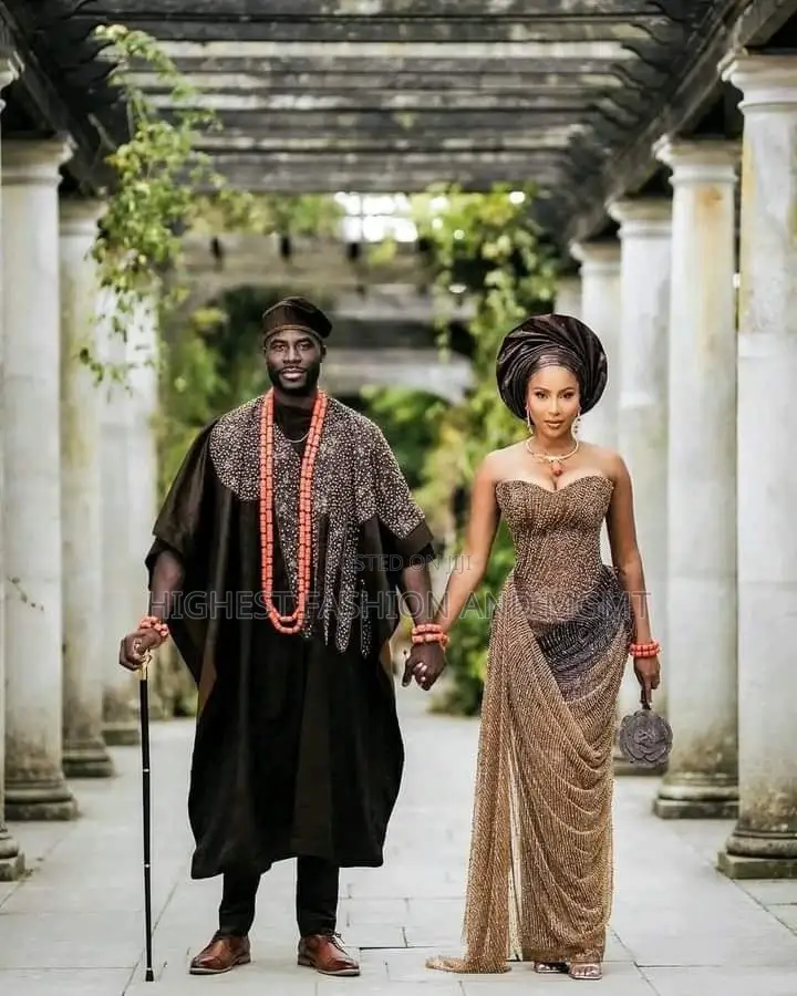 Chocolate Theme Traditional Wedding Outfit for Couple