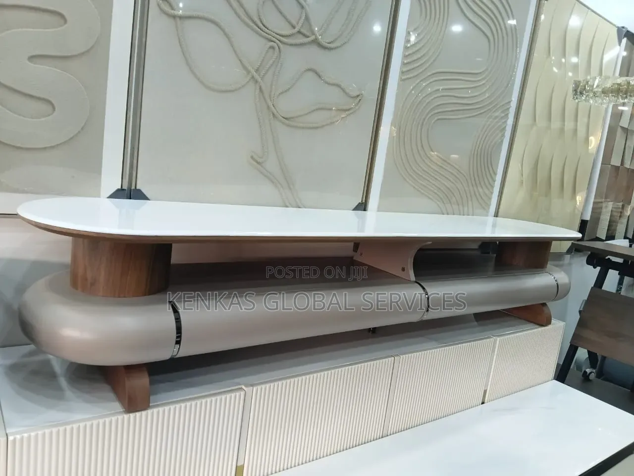 2mtr Tv Stand With a Glossy White Top Surface, With Open Shelving