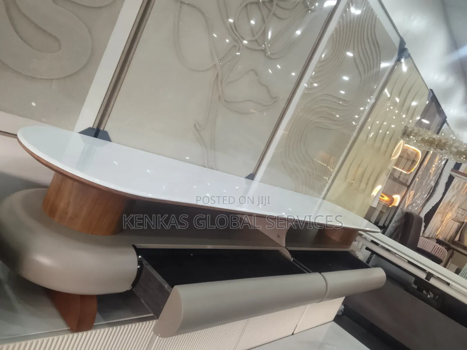 2mtr Tv Stand With a Glossy White Top Surface, With Open Shelving