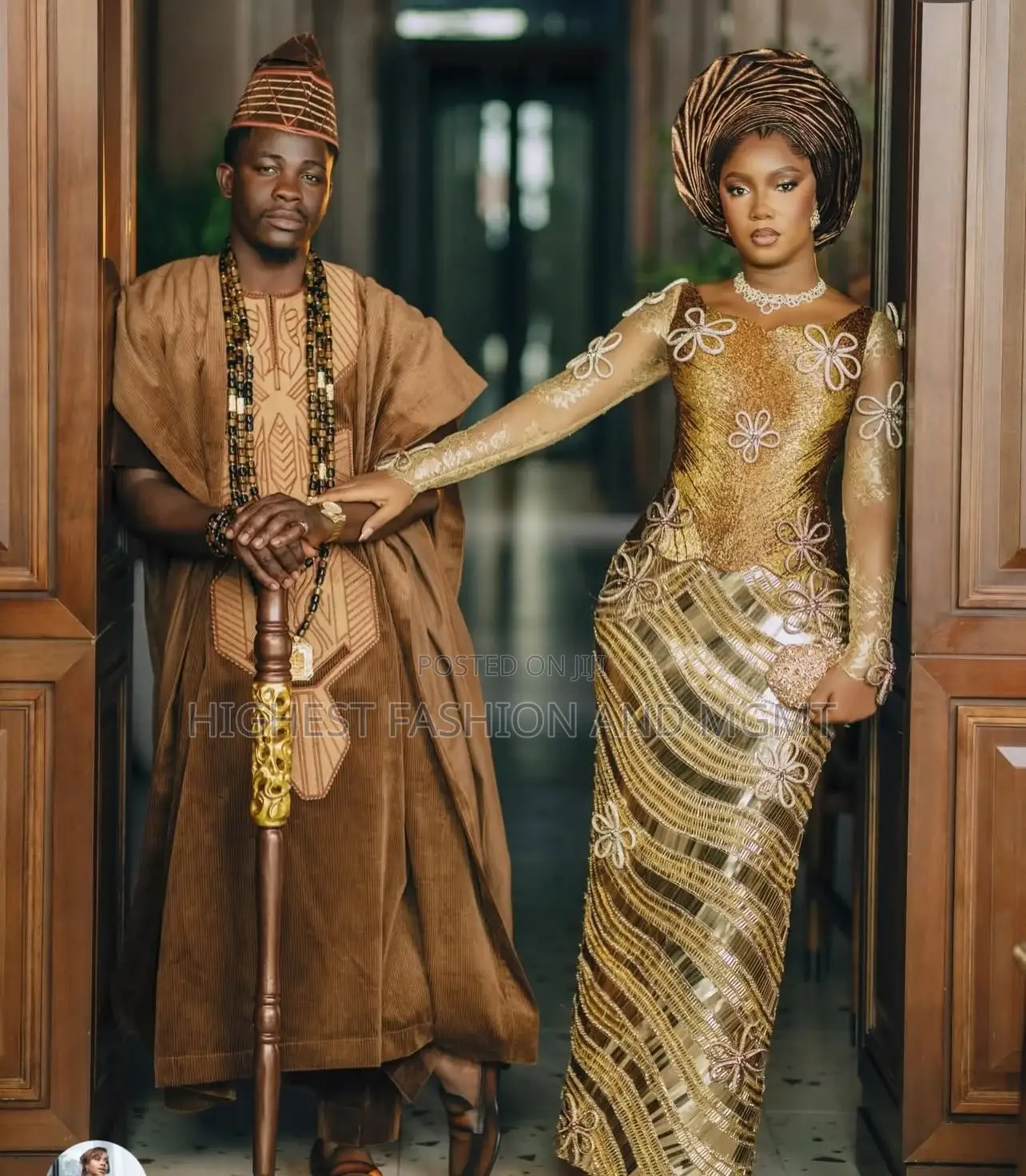 Metallic Gold Bridal Gown Men’S Brown Traditional Set