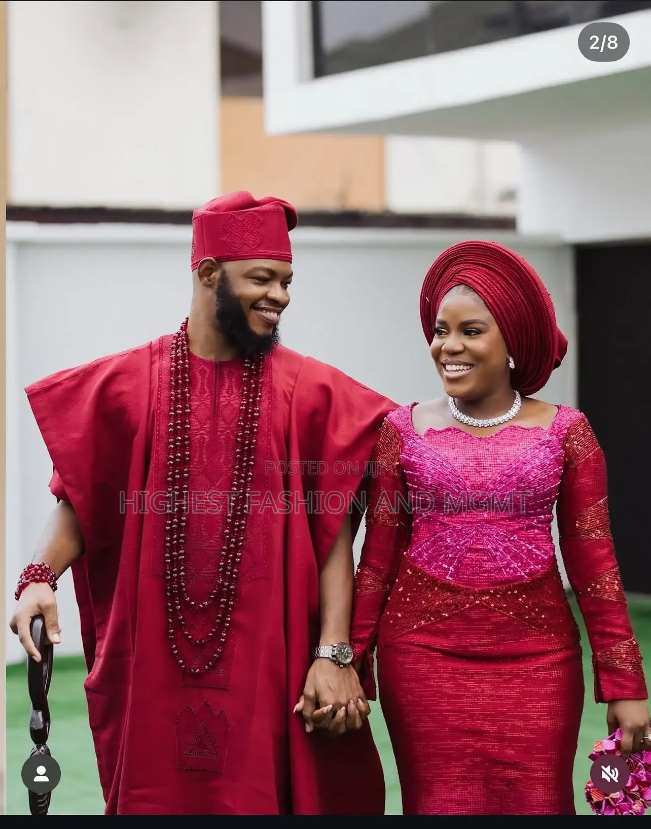 Magenta Beaded Bridal Gown Men’S Red Agbada