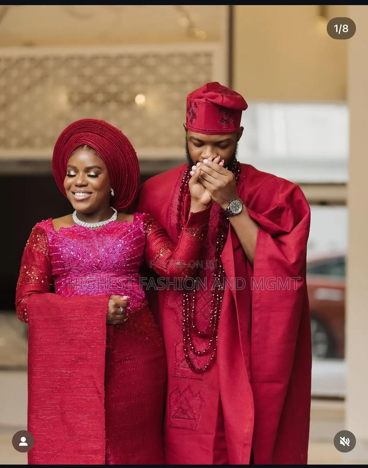 Magenta Beaded Bridal Gown Men’S Red Agbada