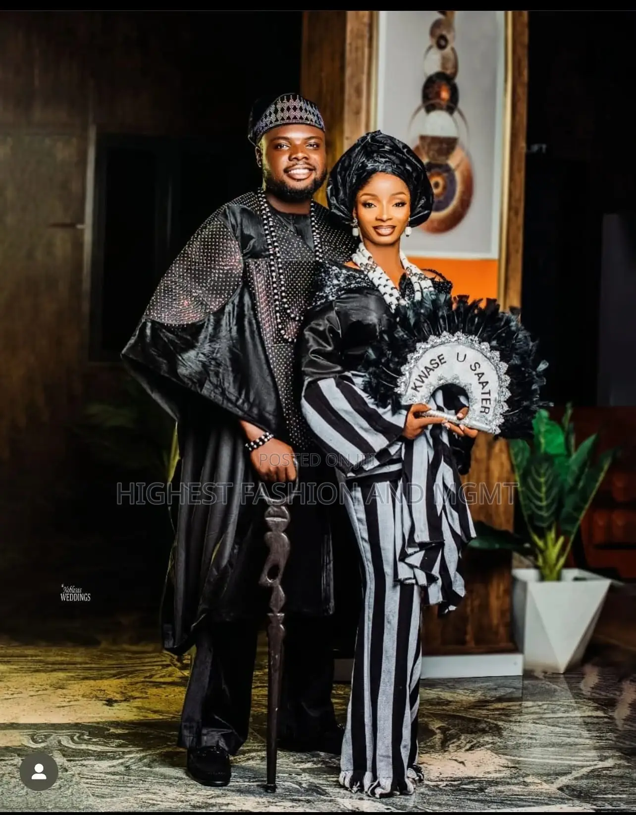Black White Striped Bridal Gown Men’S Embellished Agbada