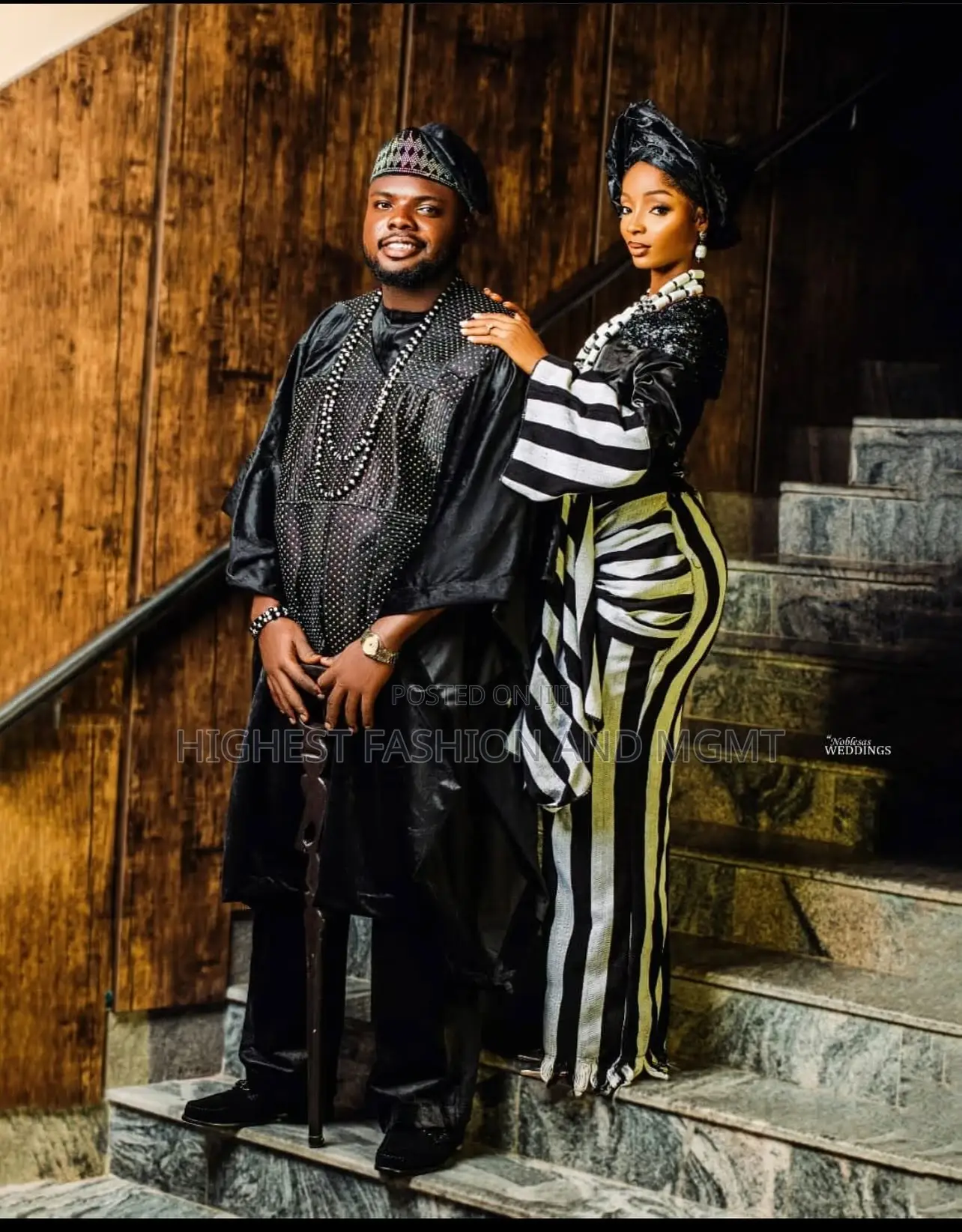 Black White Striped Bridal Gown Men’S Embellished Agbada