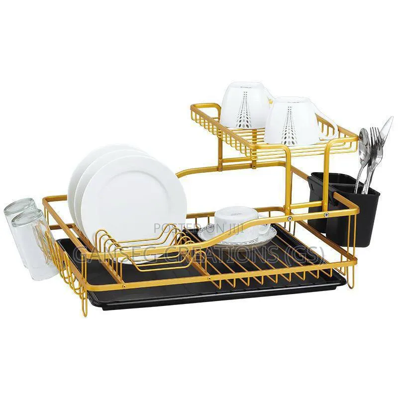 Luxury Gold Iron Kitchen Dish Draining Rack With Cutlery Holder