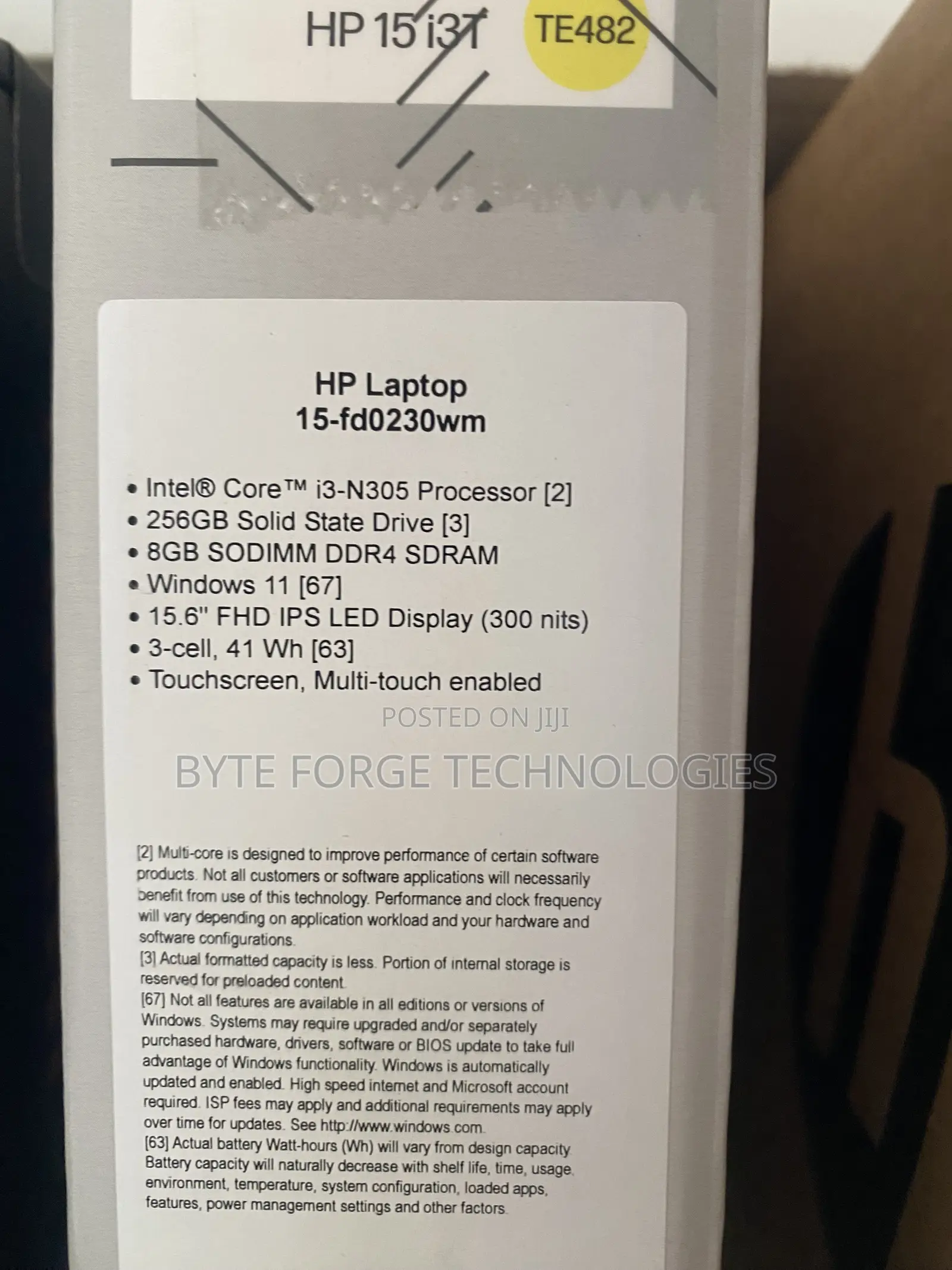 New Laptop HP 15-fd0290ns 8GB Intel Core i3 SSD 256GB