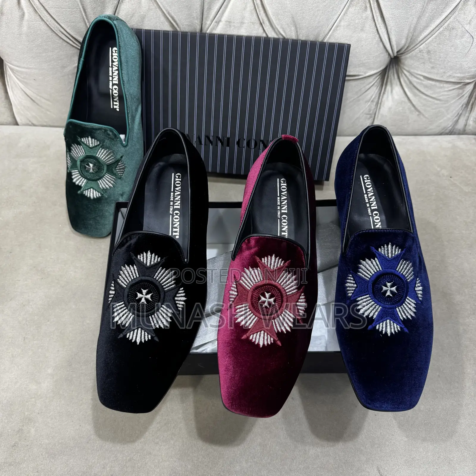 Italian Velvet Giovani Conti Shoes 40-46 Available in Green Wine and B