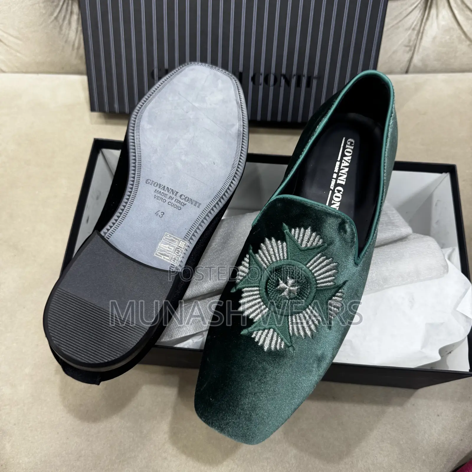 Italian Velvet Giovani Conti Shoes 40-46 Available in Green Wine and B