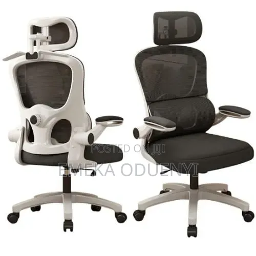 Office Chair With Flip Armrest Lumber Support -White Black