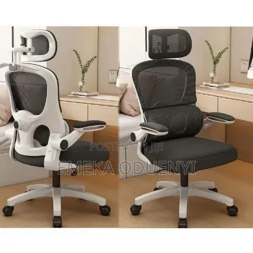 Office Chair With Flip Armrest Lumber Support -White Black