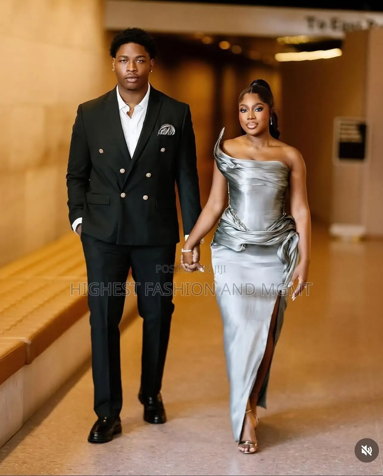 Metallic Silver Draped Gown Men’S Double-Breasted Suit