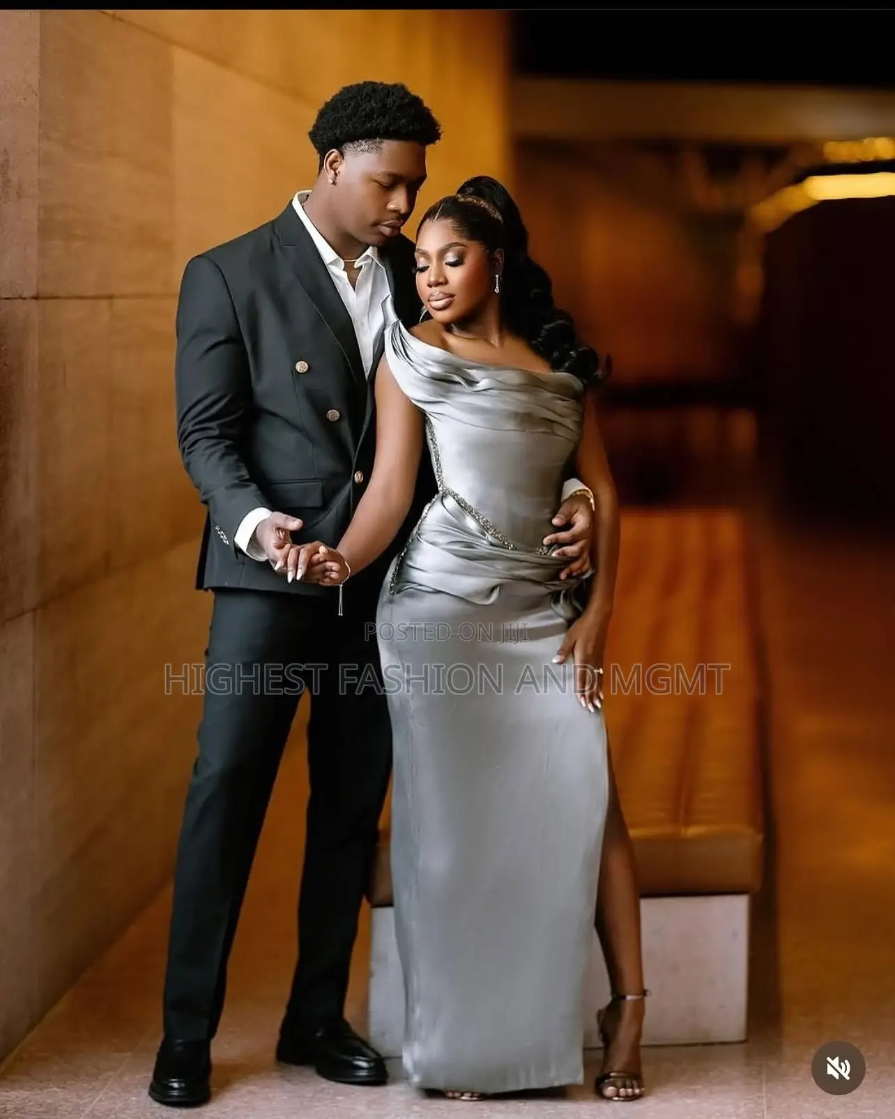 Metallic Silver Draped Gown Men’S Double-Breasted Suit