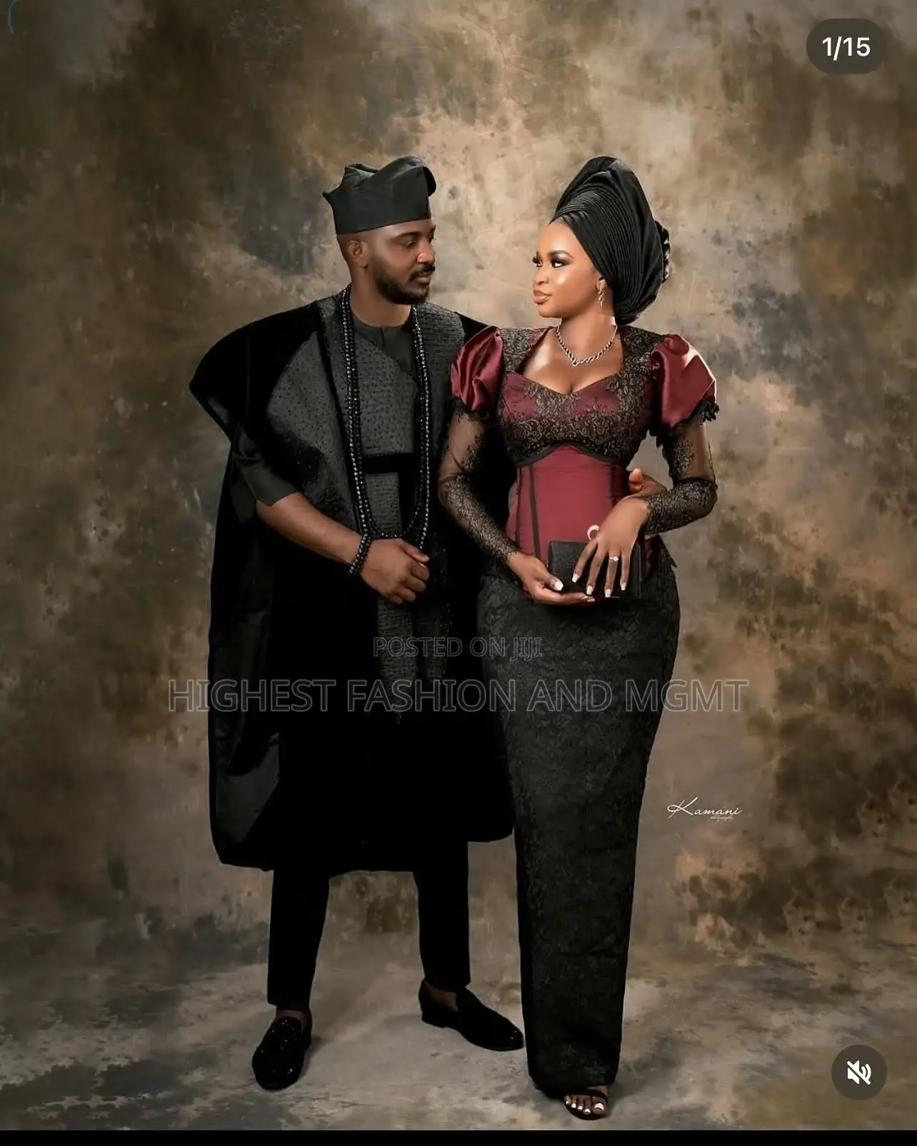 Floral-Lace Corset Gown Men’S Black Agbada