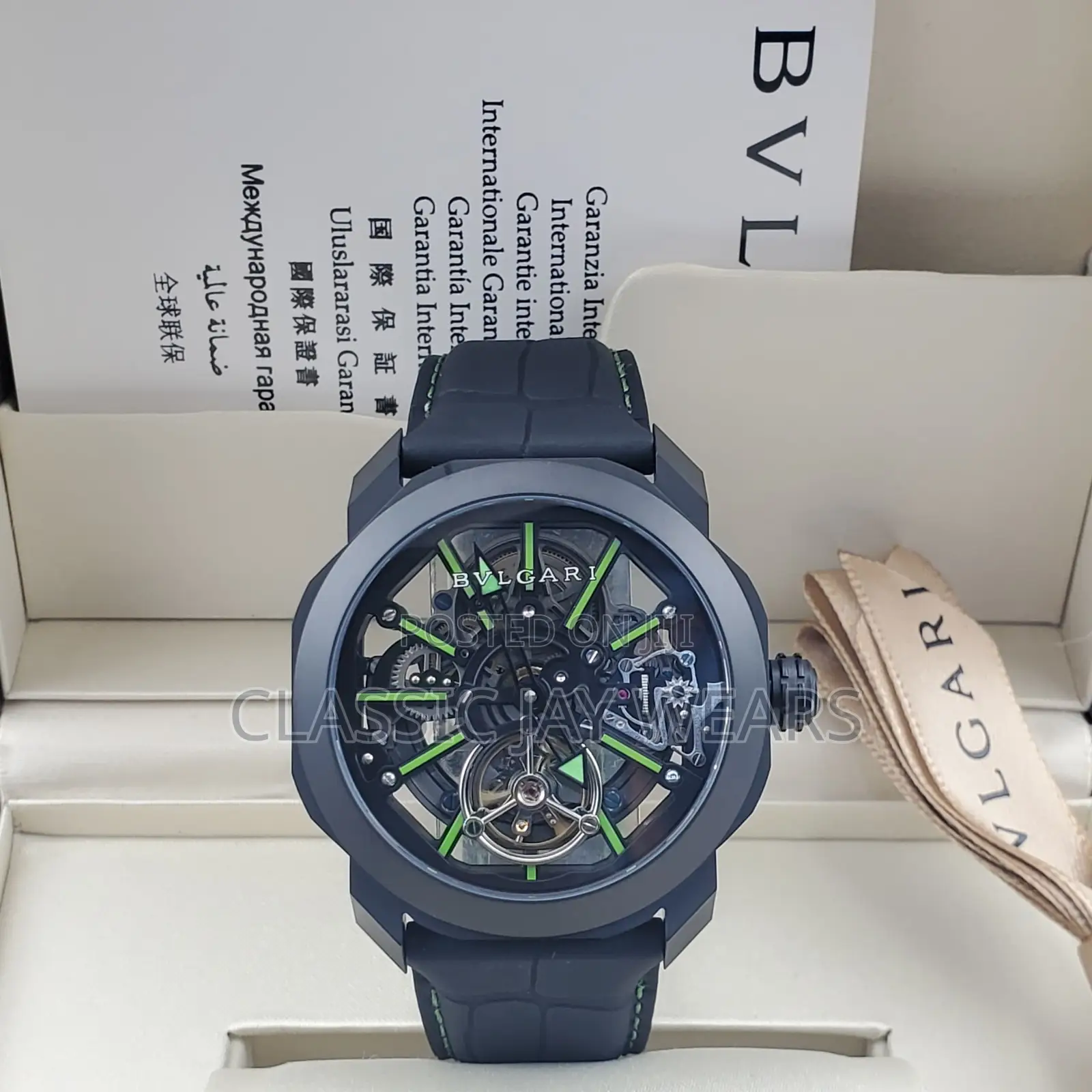 Bvlgari Transparent Leather Rubber Wristwatches Automatic