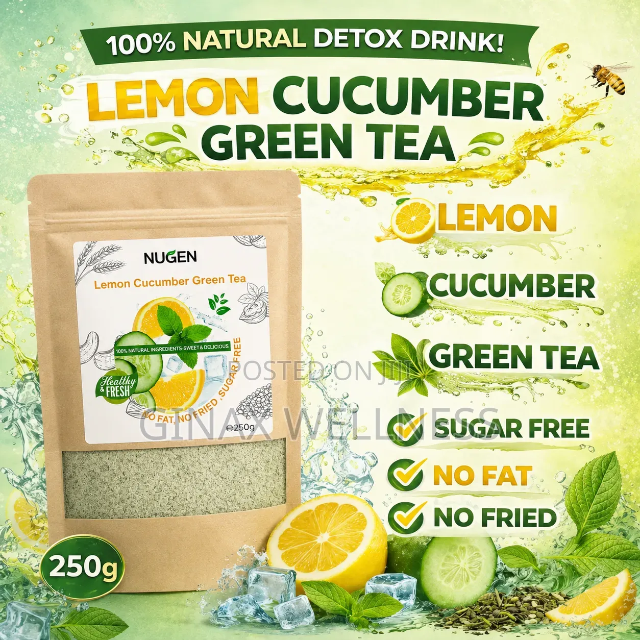 Lemon Cucumber Green Tea Powder for Detox and Healthy Digestion (250g)