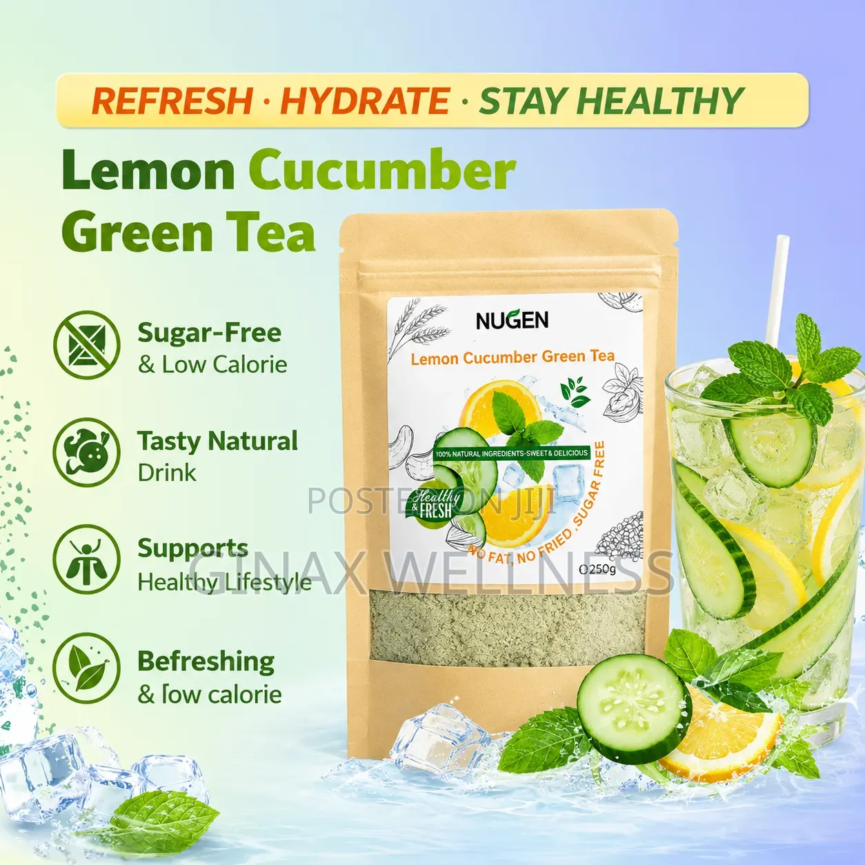 Lemon Cucumber Green Tea Powder for Detox and Healthy Digestion (250g)