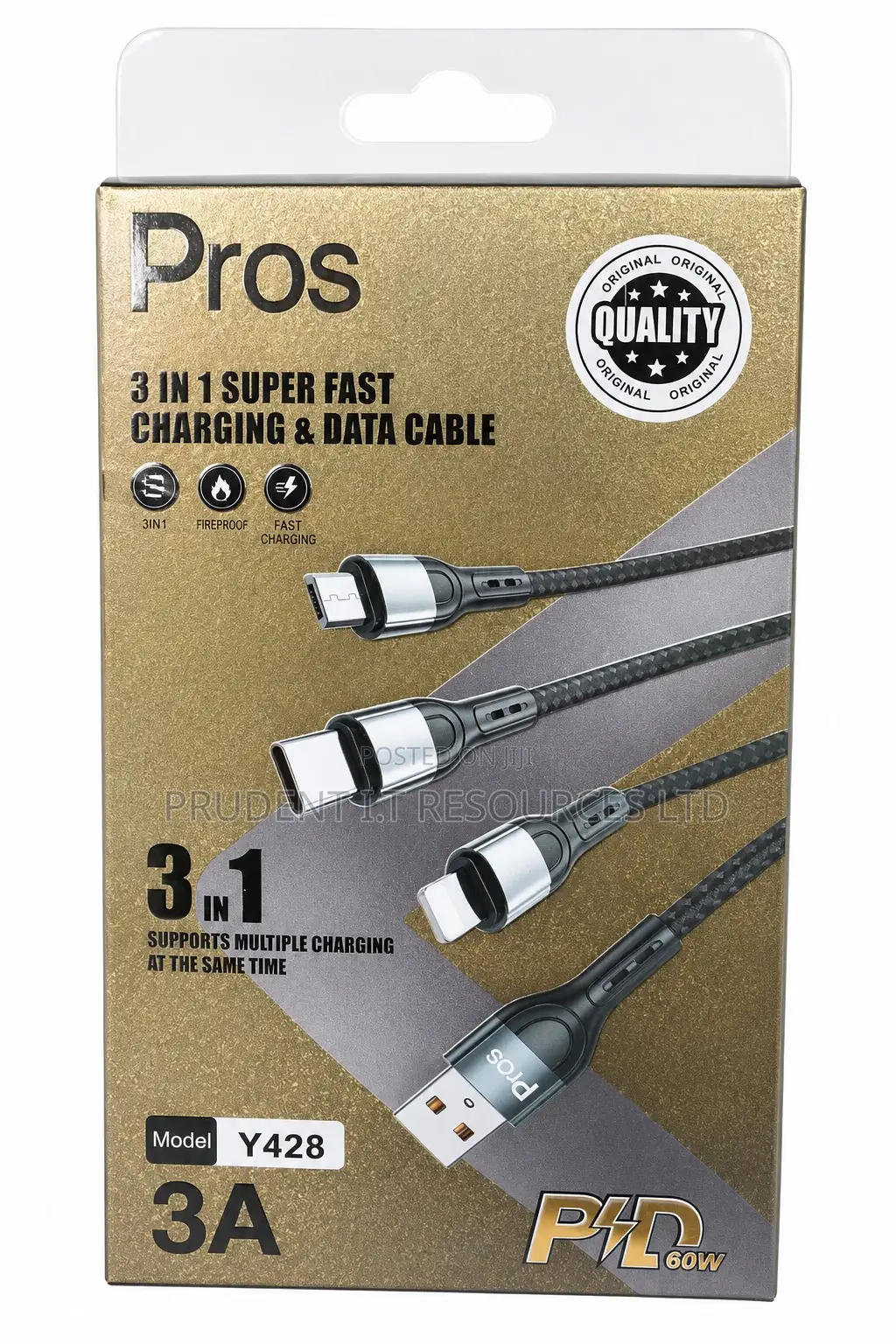 Pros 3-in-1 Fast Charging Cable (Y428) – 60w Pd | 3a