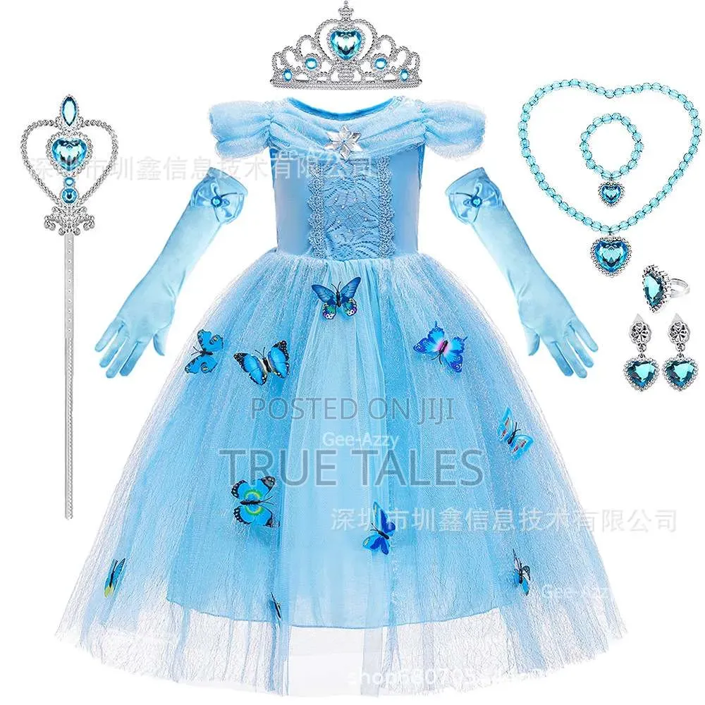 Frozen Elsa Character Dress+ Crown, Cape,Magic Wand,Jewelry Set Gloves