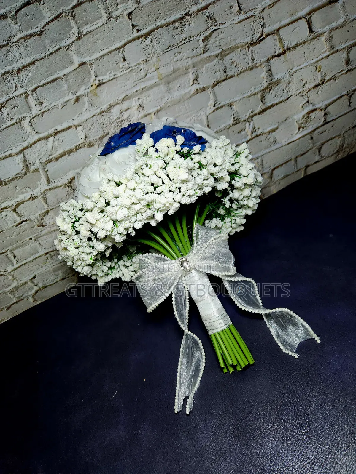 White Navy Blue Rose Bridal Bouquet
