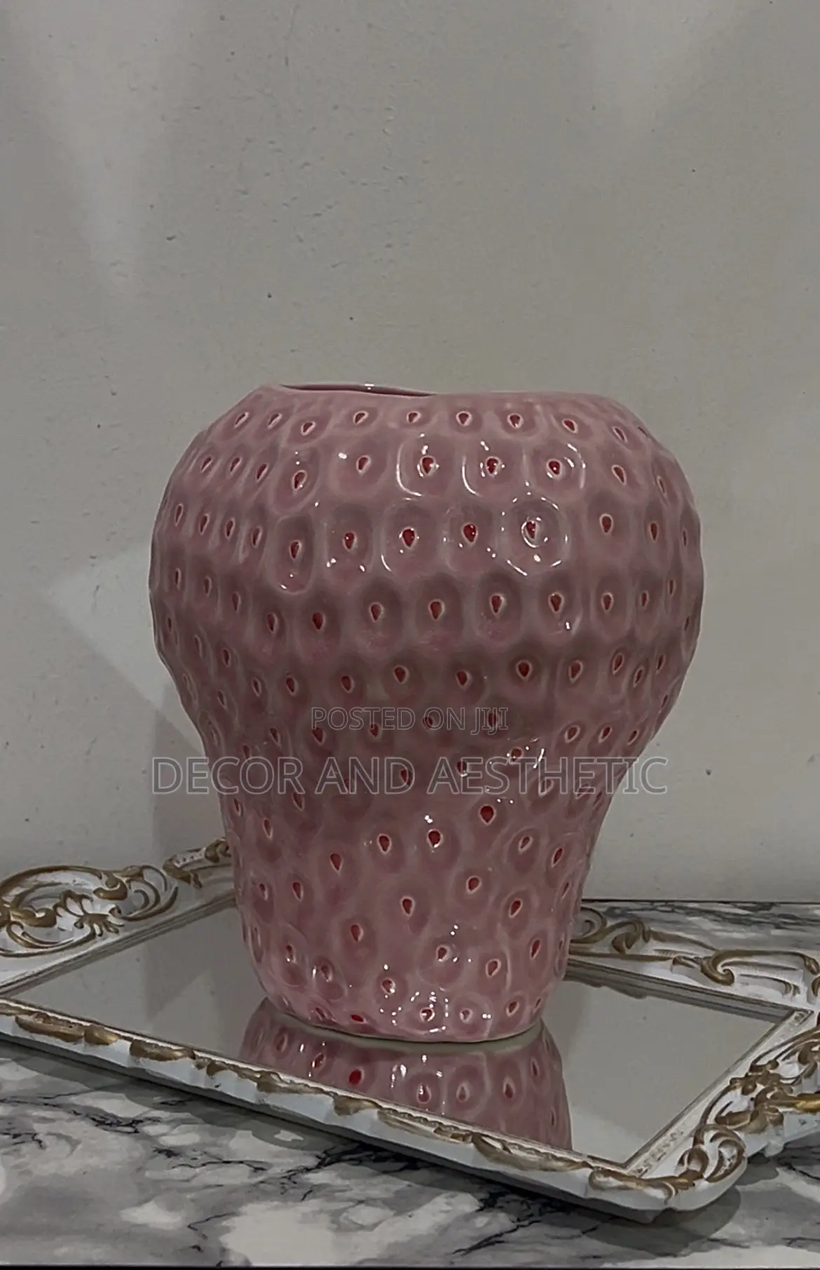 Large Strawberry Vase With Flowers