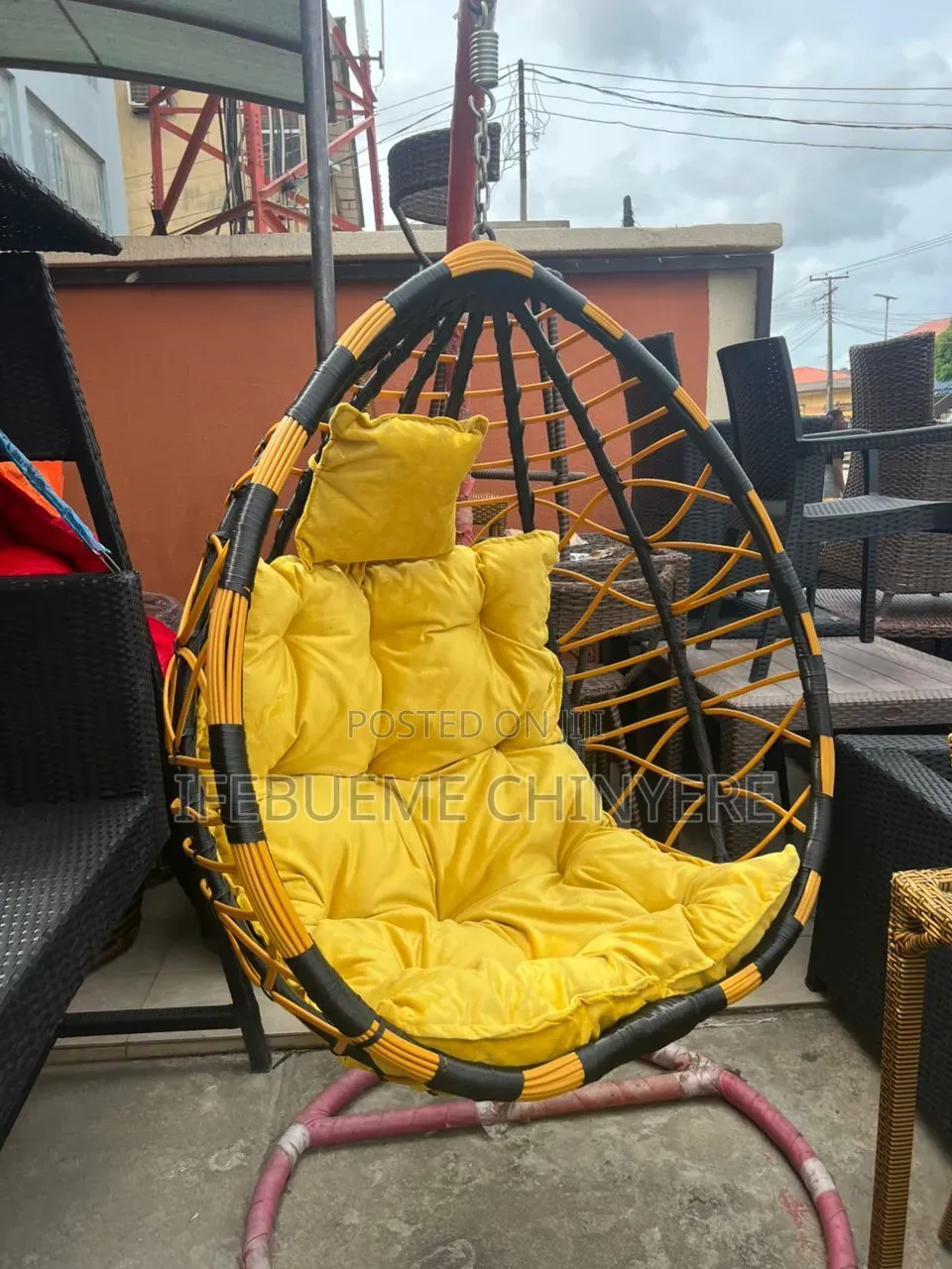 Swinging Chair Black With Red Cushion