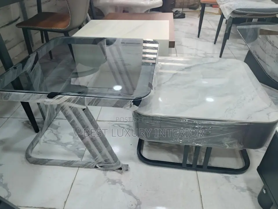 Premium 2-in-1 Twin Centre Table Set – Marble Glass Top With Storage