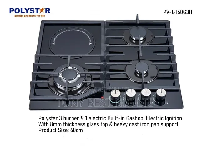 Polystar Inbuilt 3 Gas and 1 Electric Gas Cooker 60x60cm
