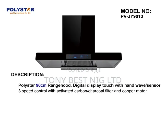 Polystar 90cm Range Hood Digital Display, Touch With Hand Wave/Sensor