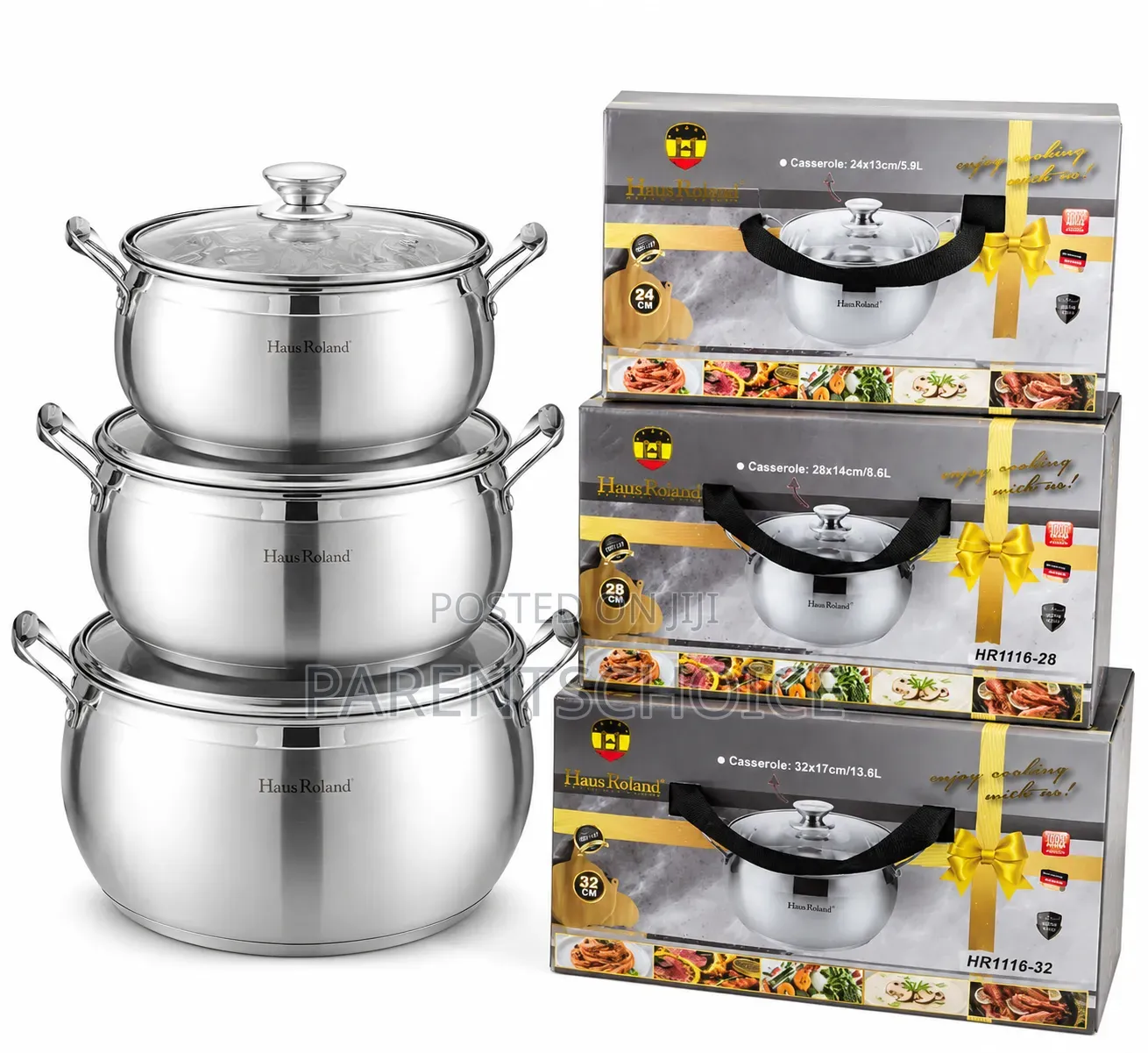 Hausroland Stainless Steel Casserole Set(24,28,32cm) or (26,30,34cm)
