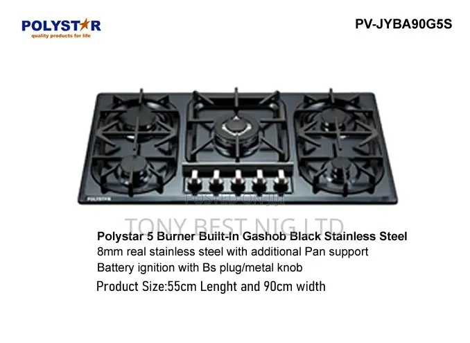 Polystar 90cm 5 Burner Inbuilt Gas Cooker