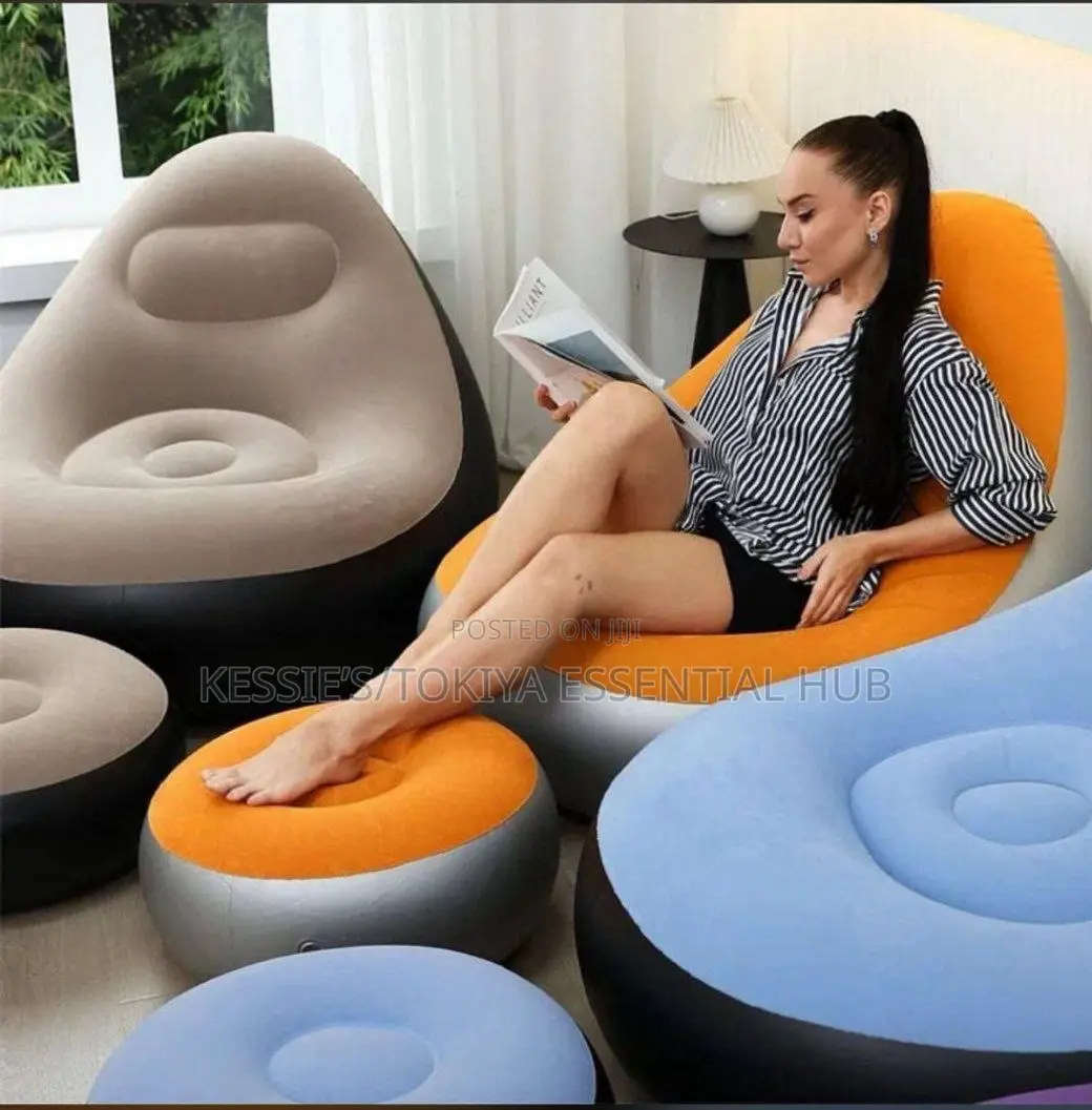 Inflatable Sofa Chair With Footrest Manual Pump
