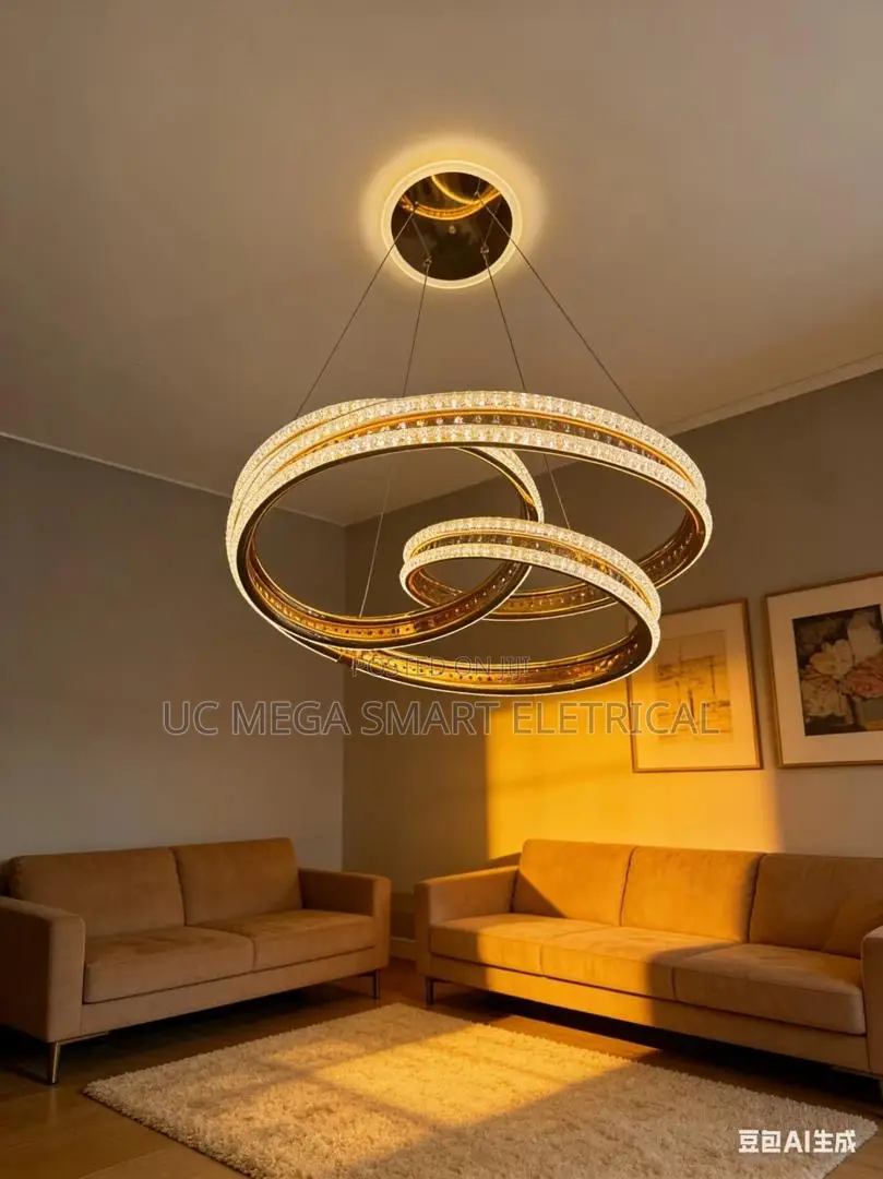 Modern Rings Led Pendant Light Luxury Crystal Dimmable Chandelier