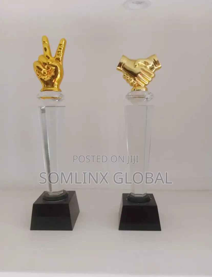 Gold Hand Crystal Trophy